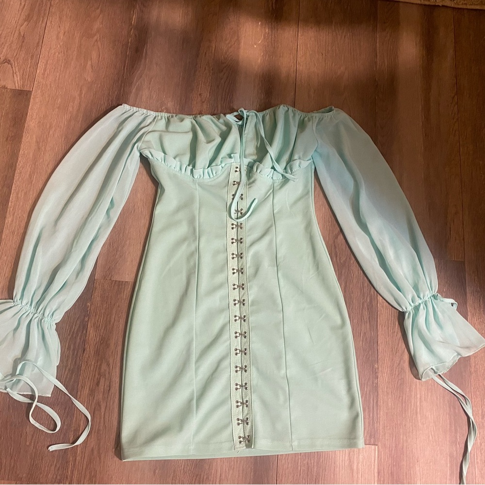 PrettyLittleThing Elegant Mint Off-Shoulder Corset Dress